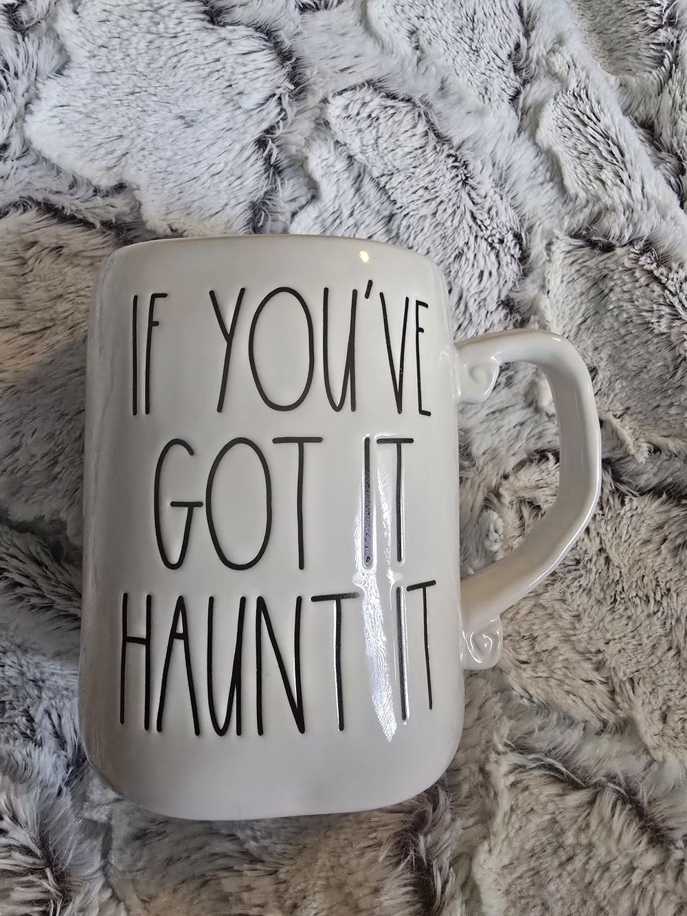 Rae Dunn White Ceramic 'If You've Got It Haunt It' Mug Spooky Halloween Haunted